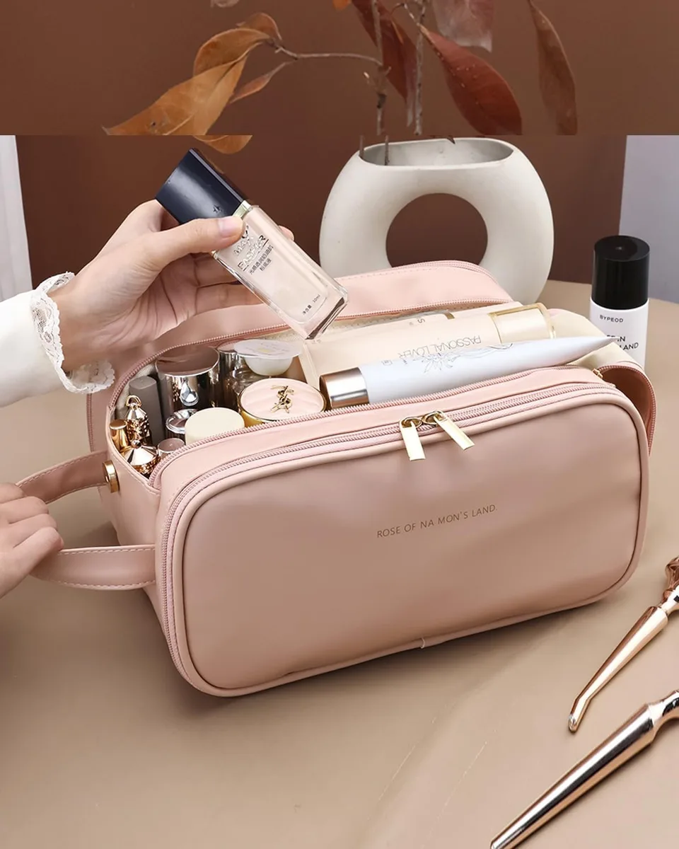 Travel Makeup Bag For Women, Large Capacity Cosmetic Organizer With Wide Opening, Waterproof Portable Toiletry Storage Bag For Easy Access view 6
