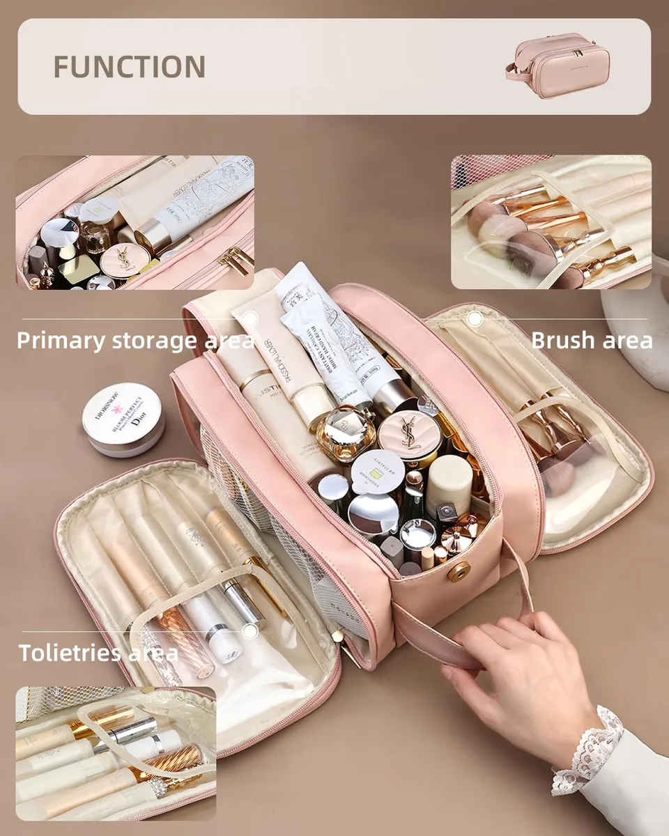 Travel Makeup Bag For Women, Large Capacity Cosmetic Organizer With Wide Opening, Waterproof Portable Toiletry Storage Bag For Easy Access view 5