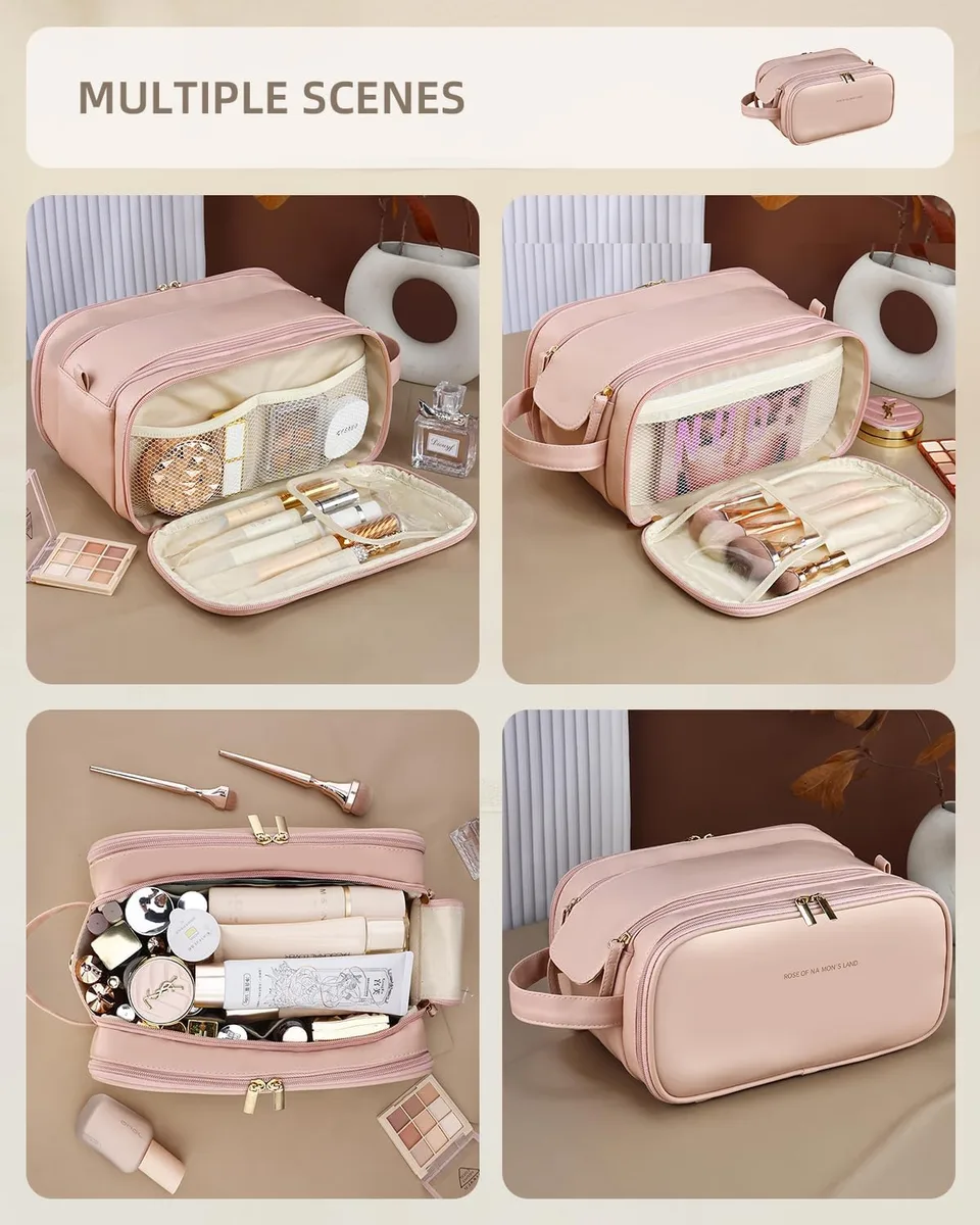 Travel Makeup Bag For Women, Large Capacity Cosmetic Organizer With Wide Opening, Waterproof Portable Toiletry Storage Bag For Easy Access view 7