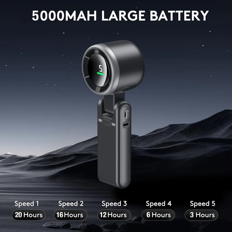 3 IN 1 Portable Handheld Turbo Fan, 5 Gear Wind,5000mAh Battery Operated view 2