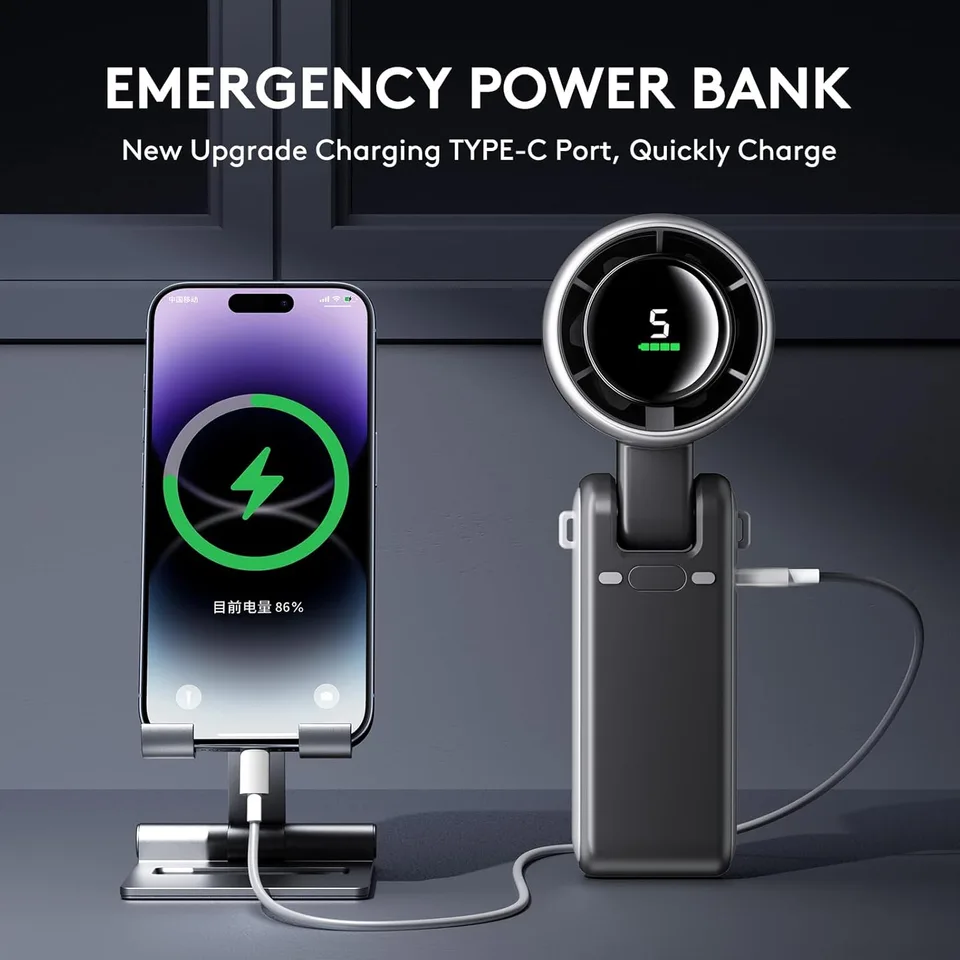 3 IN 1 Portable Handheld Turbo Fan, 5 Gear Wind,5000mAh Battery Operated view 3