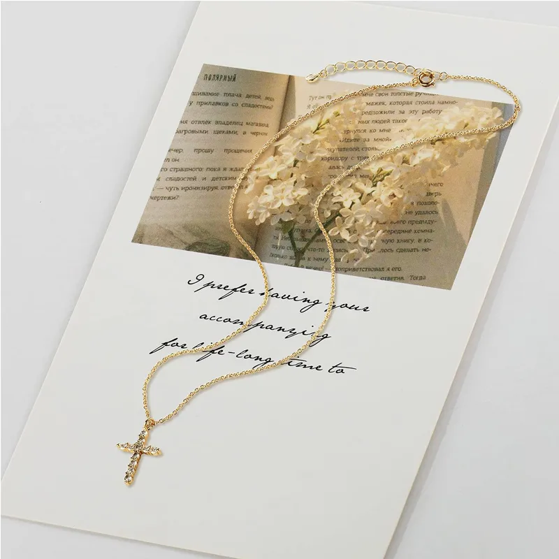 14K Gold Plated Small Cross Pendant Necklace view 3