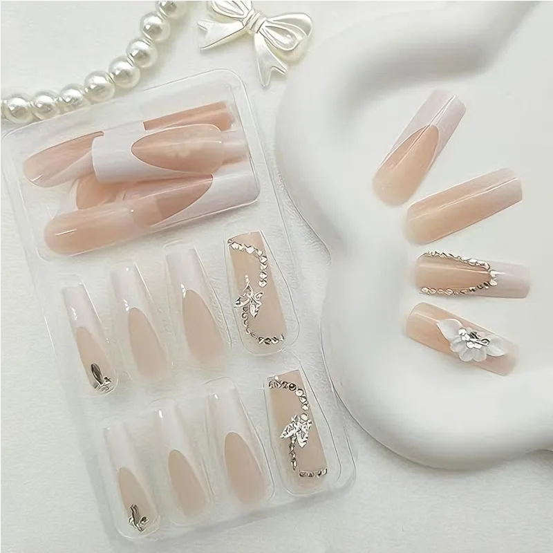 24 PCS White Flower Diamond Butterfly Nail Art