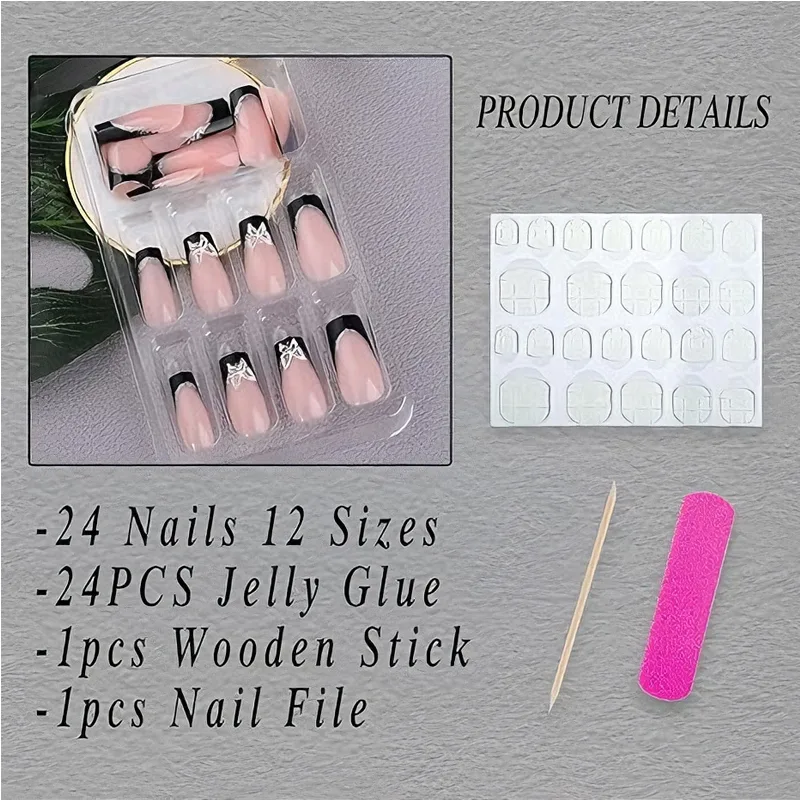24 PCS Black P Ink Butterfly Nail Art view 4