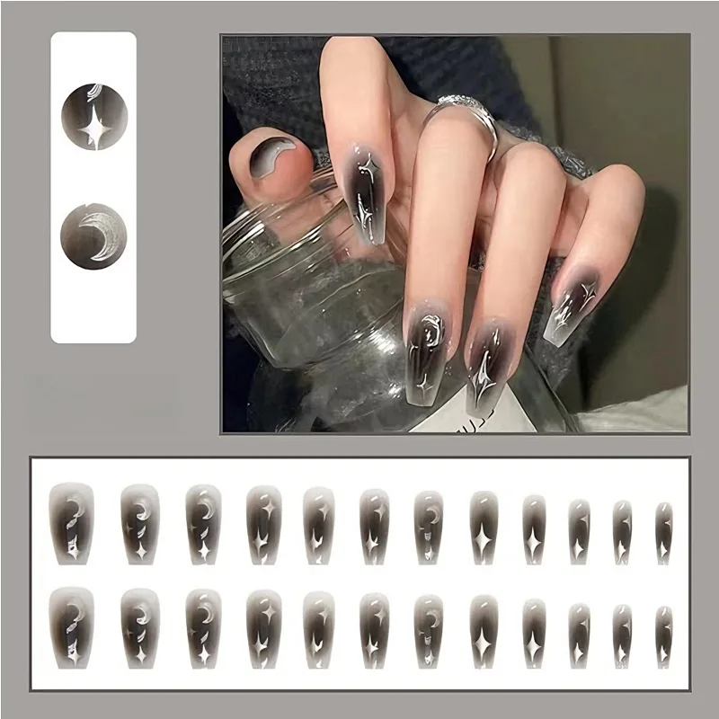 24 PCS Black Silver Star Nail Art view 2