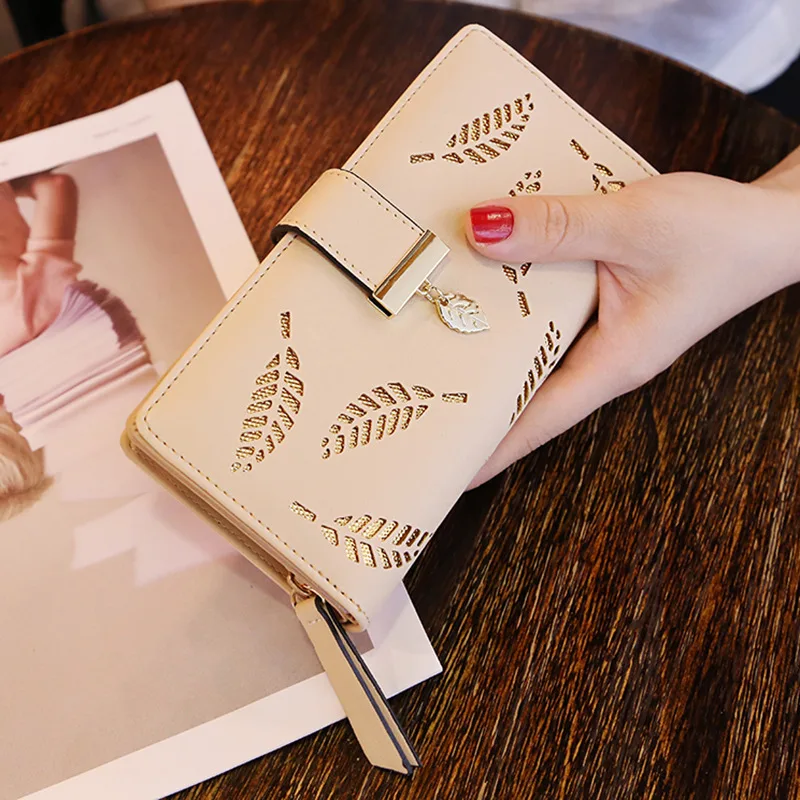 Women's Fashion Long Wallet Clutch - Elegant Hollow Out Leaf Design Zipper Closure Wristlet Handbag With Card Slots & Phone Compartment view 3