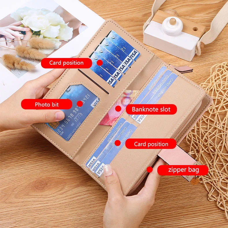 Women's Fashion Long Wallet Clutch - Elegant Hollow Out Leaf Design Zipper Closure Wristlet Handbag With Card Slots & Phone Compartment view 9