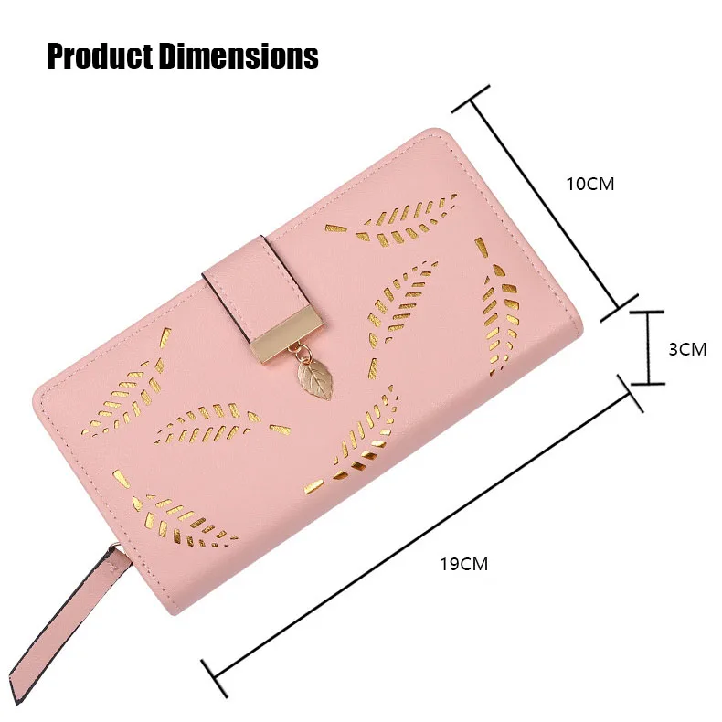 Women's Fashion Long Wallet Clutch - Elegant Hollow Out Leaf Design Zipper Closure Wristlet Handbag With Card Slots & Phone Compartment view 7