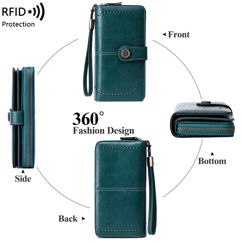 RFID Blocking Women's Long Zipper Wallet, Large Capacity Clutch Purse For Daily & Travel Use, Multi Card Holder Ladies Wallet view 10