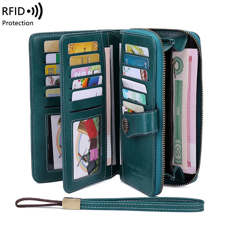 RFID Blocking Women's Long Zipper Wallet, Large Capacity Clutch Purse For Daily & Travel Use, Multi Card Holder Ladies Wallet view 2