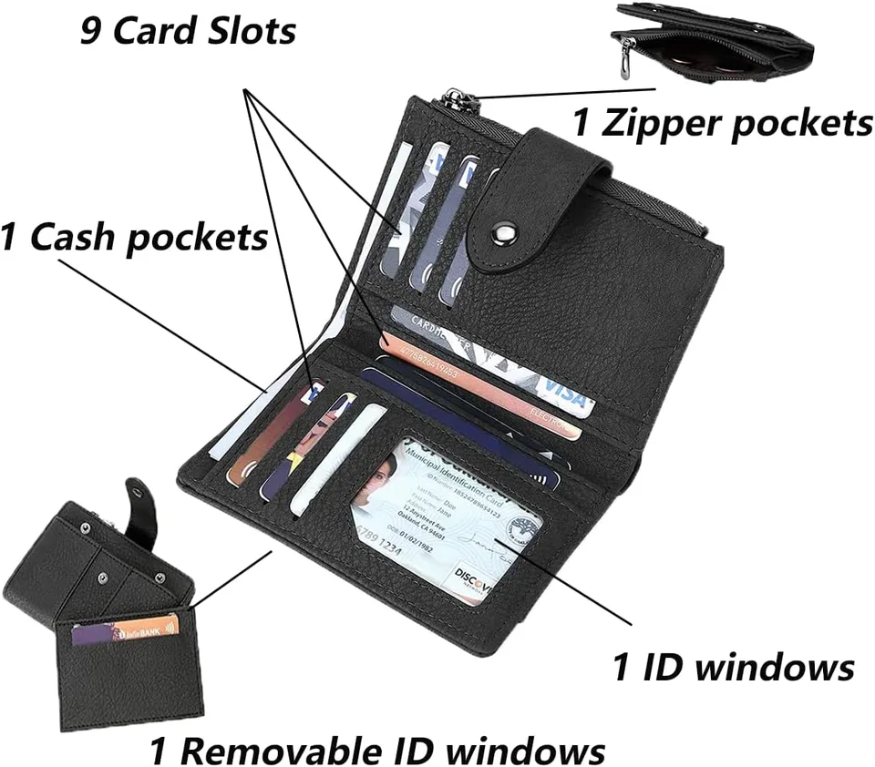 Wallet For Women Leather Slim Womens Wallet Bifold Multi Card Holder Organizer Designer With Removable ID Window view 3
