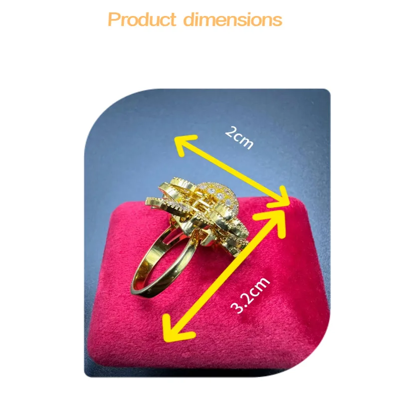 Flower Adjustable Open Gold Ring For Women, Trendy Elegant Unique Cubic Zirconia Enamel Front Open Floral Leaf Easter Jewelry Gift-flower view 9