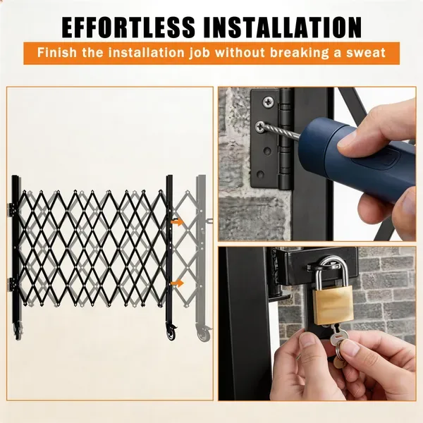 Foldable Security Gate, Expandable Safety Barrier With 360' Swivel Casters Lockable Design, Portable Mobile Rolling Barricade For Garage view 3