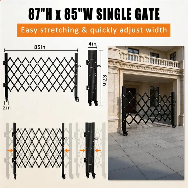 Foldable Security Gate, Expandable Safety Barrier With 360' Swivel Casters Lockable Design, Portable Mobile Rolling Barricade For Garage view 6