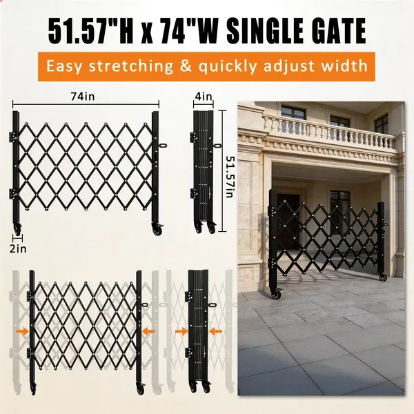Foldable Security Gate, Expandable Safety Barrier With 360' Swivel Casters Lockable Design, Portable Mobile Rolling Barricade For Garage view 4