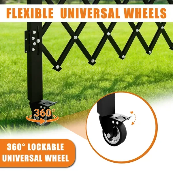Foldable Security Gate, Expandable Safety Barrier With 360' Swivel Casters Lockable Design, Portable Mobile Rolling Barricade For Garage view 2