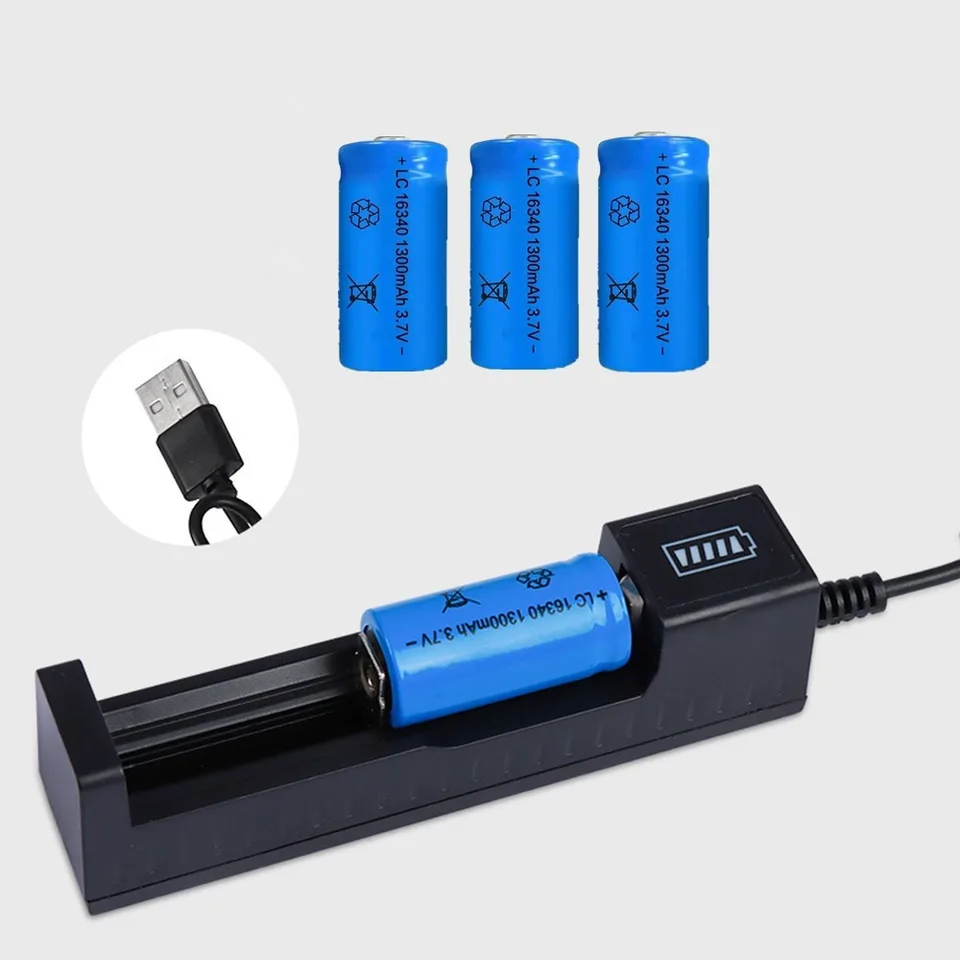 4 Pack 1300 MAh 16340 RCR123A Rechargeable 3.7 V Ion Battery USB Battery Charger view 1