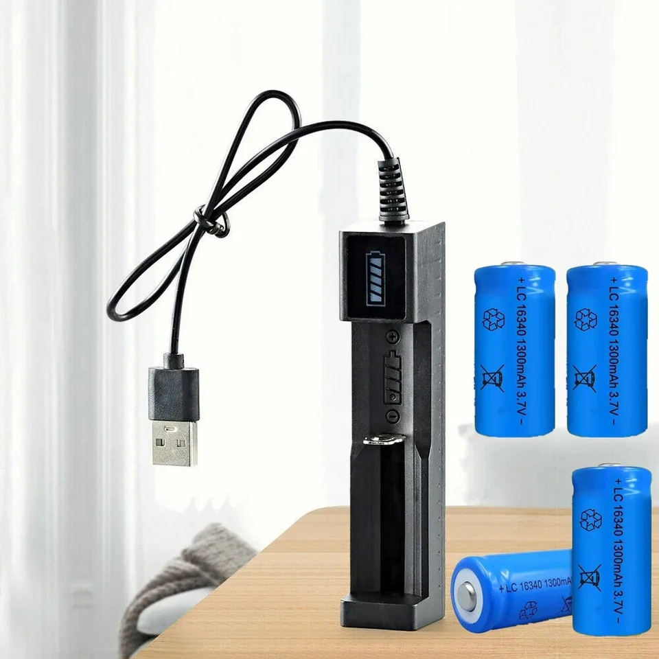 4 Pack 1300 MAh 16340 RCR123A Rechargeable 3.7 V Ion Battery USB Battery Charger view 13