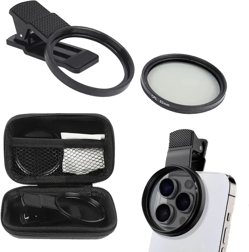 52mm Professional Phone Camera Clip With Macro Lens CPL Star Variable ND Filter For All Smartphones Aluminum Alloy Thread - With CPL view 1