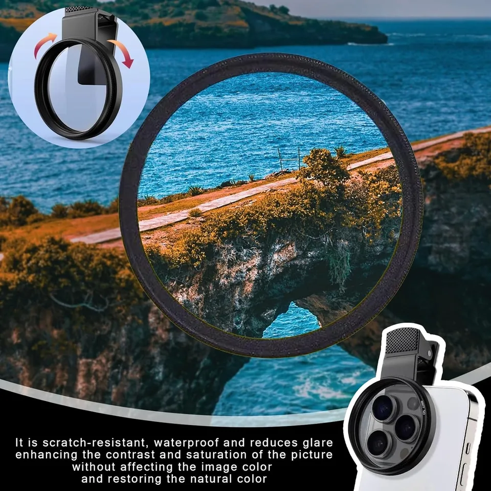52mm Professional Phone Camera Clip With Macro Lens CPL Star Variable ND Filter For All Smartphones Aluminum Alloy Thread - With CPL view 2