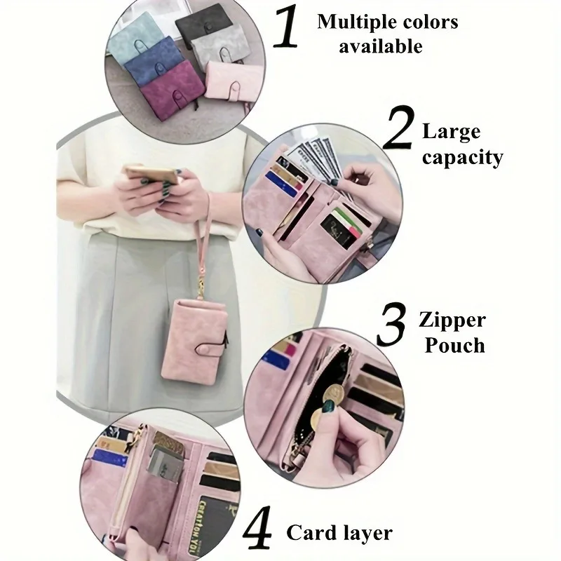 Matte Finish Women's Short Trifold Wallet, Cute Minimalist Style, Multi Card Holder Ladies Purse view 6