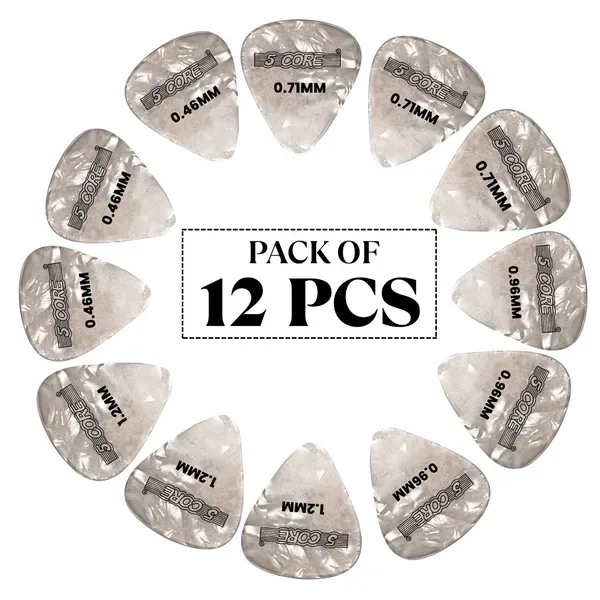 5 Core Guitar Picks 12 Piece Celluloid Light Medium Heavy Extra Heavy For Acoustic Electric Guitars view 1