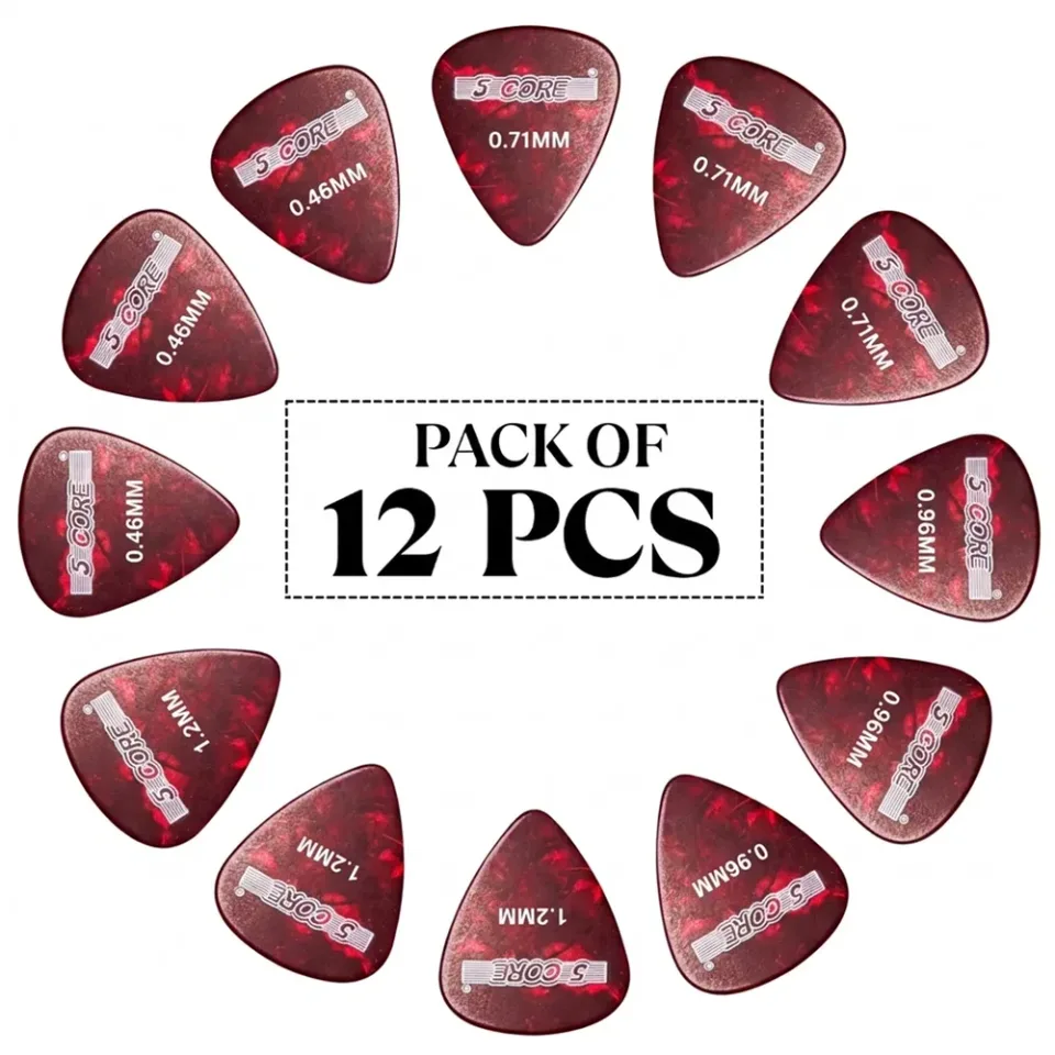 5 Core Guitar Picks 12 Piece Celluloid Light Medium Heavy Extra Heavy For Acoustic Electric Guitars view 3