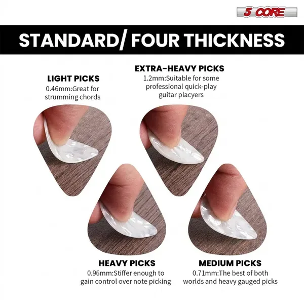 5 Core Guitar Picks 12 Piece Celluloid Light Medium Heavy Extra Heavy For Acoustic Electric Guitars view 4