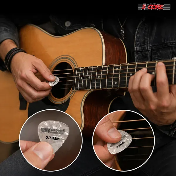 5 Core Guitar Picks 12 Piece Celluloid Light Medium Heavy Extra Heavy For Acoustic Electric Guitars view 2