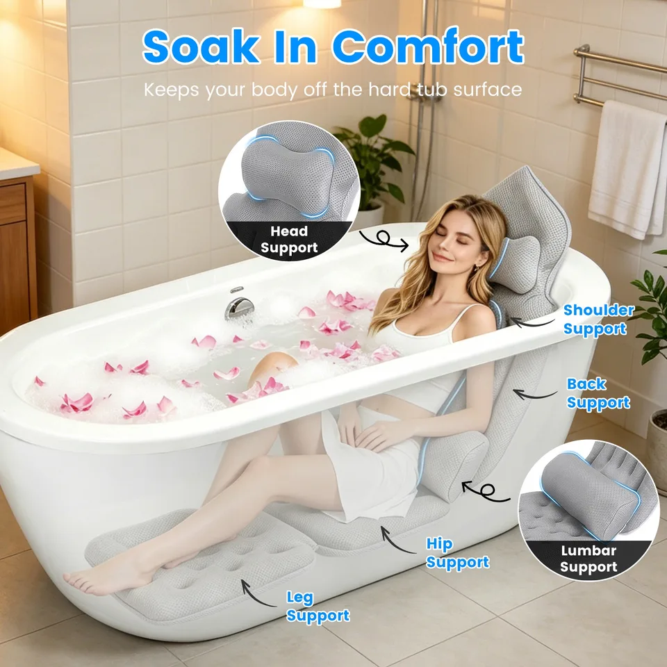 1 Pc Full Body Bath Pillow With Headrest Lumbar Support Quick-Drying Bathtub Cushion With Breathable 4D Honeycomb Mesh Cushion Nonslip view 4