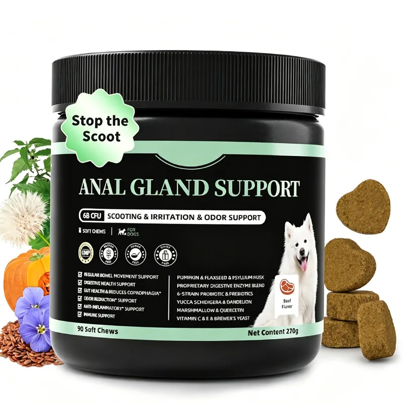 Dog Probiotics Digestive Enzymes,Pumpkin Fiber Chews For Gut Health, Constipation Upset Stomach Relief, Gas & Stool Support, Chicken Flavor Soft Chews ,90 Count