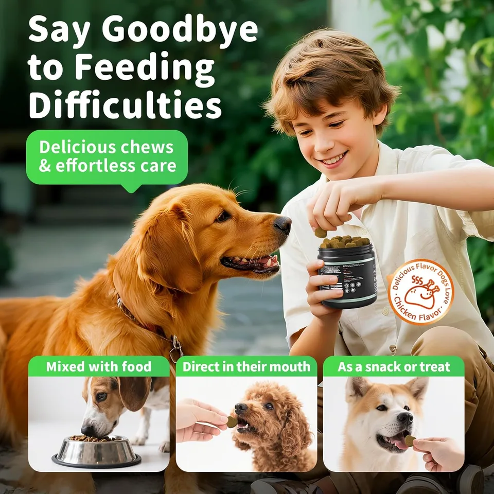 Dog Probiotics Digestive Enzymes,Pumpkin Fiber Chews For Gut Health, Constipation Upset Stomach Relief, Gas & Stool Support, Chicken Flavor view 3