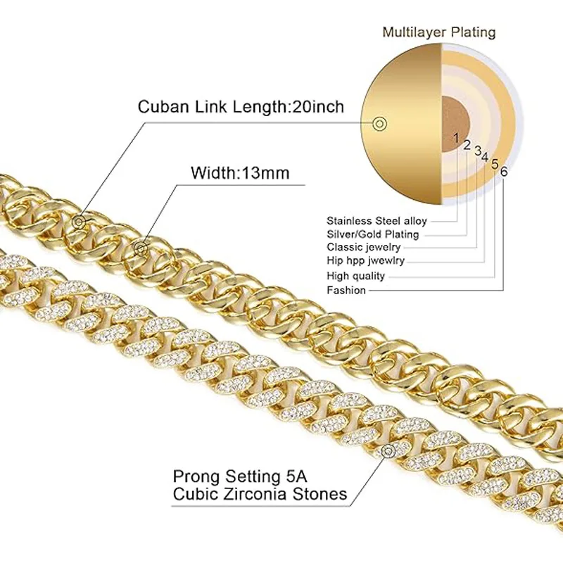13mm Width Football Pendant Necklace,Cuban Link Chain With Bling Football Charm, Hip Hop Jewelry For Men & Women, Perfect For Sports Fans & Rapper Style view 4