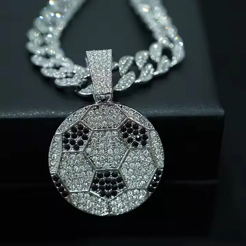 13mm Width Football Pendant Necklace,Cuban Link Chain With Bling Football Charm, Hip Hop Jewelry For Men & Women, Perfect For Sports Fans & Rapper Style view 2