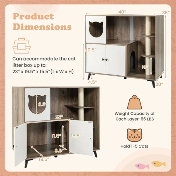 Cat Litter Box With Cat Scratching Post, Cat Apartment, Cat House, Locker view 6