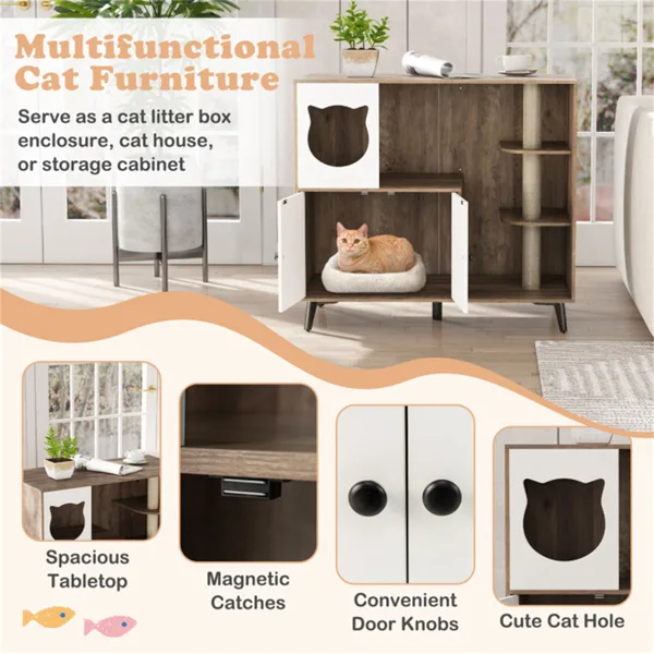 Cat Litter Box With Cat Scratching Post, Cat Apartment, Cat House, Locker view 5