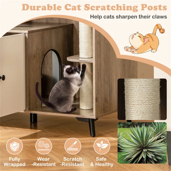 Cat Litter Box With Cat Scratching Post, Cat Apartment, Cat House, Locker view 2