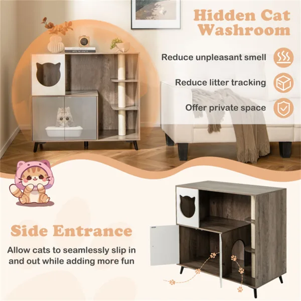 Cat Litter Box With Cat Scratching Post, Cat Apartment, Cat House, Locker view 3