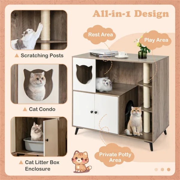 Cat Litter Box With Cat Scratching Post, Cat Apartment, Cat House, Locker view 10