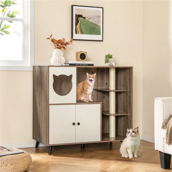 Cat Litter Box With Cat Scratching Post, Cat Apartment, Cat House, Locker view 7