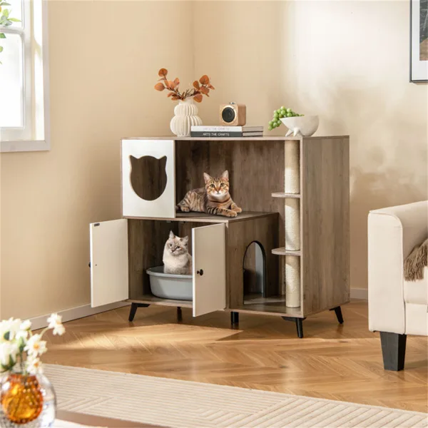 Cat Litter Box With Cat Scratching Post, Cat Apartment, Cat House, Locker view 9