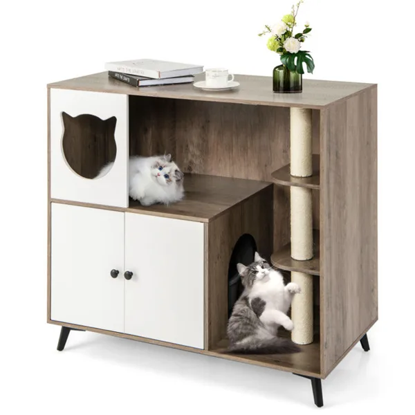 Cat Litter Box With Cat Scratching Post, Cat Apartment, Cat House, Locker view 8