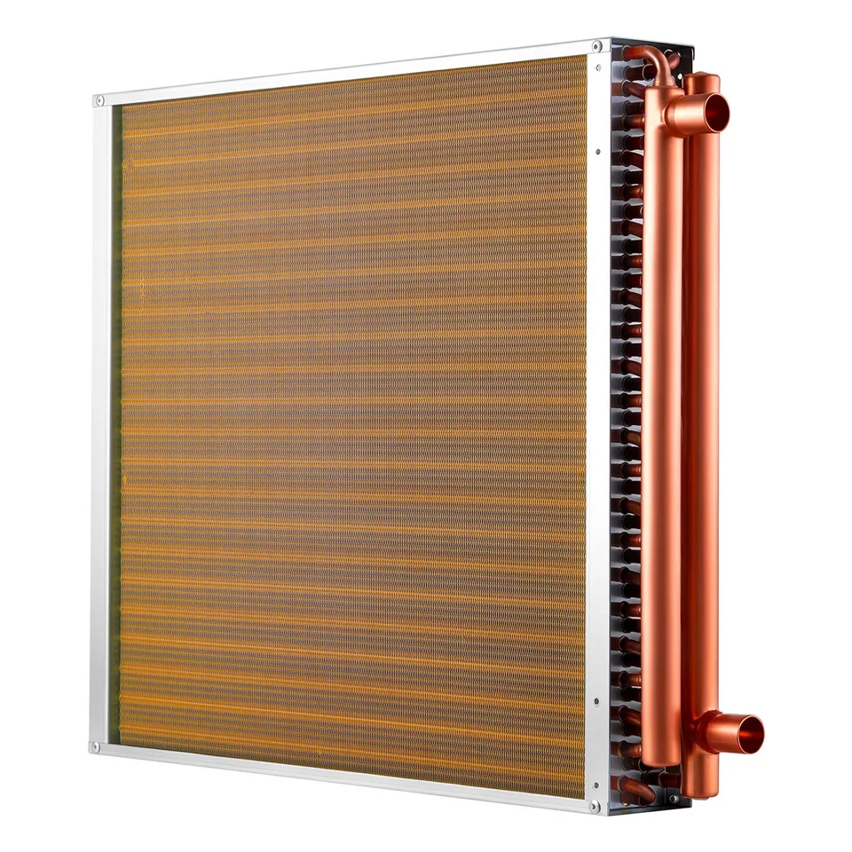 Water To Air Heat Exchanger, 22 X 22 In Finned Tube HVAC Heat Exchanger Coil With Copper Tubes & Aluminum Fins, 190K BTU Output For Outdoor Wood Furnace, Hydronic Heating & Cooling Systems