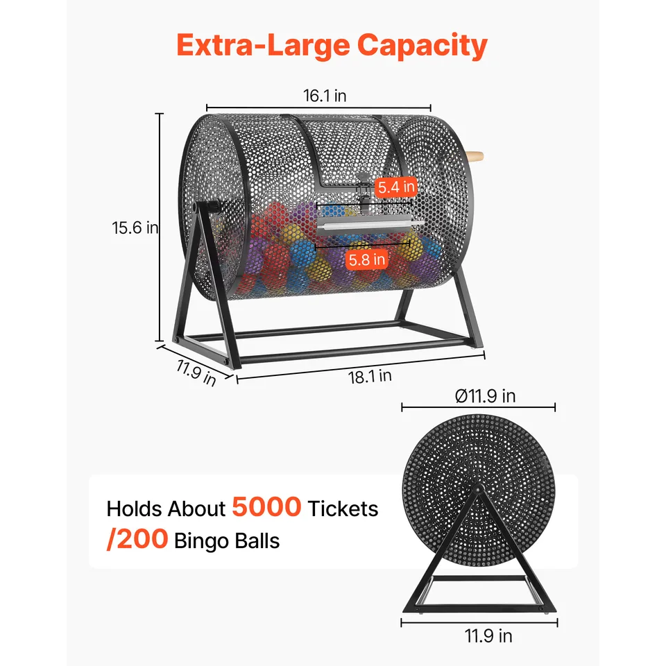 Raffle Ticket Spinner, 16.1" X 11.9" Holds 5000 Tickets Or 200 Ping Pong Balls, Raffle Drum Lottery Spinning Cage With Reinforced Handle view 4