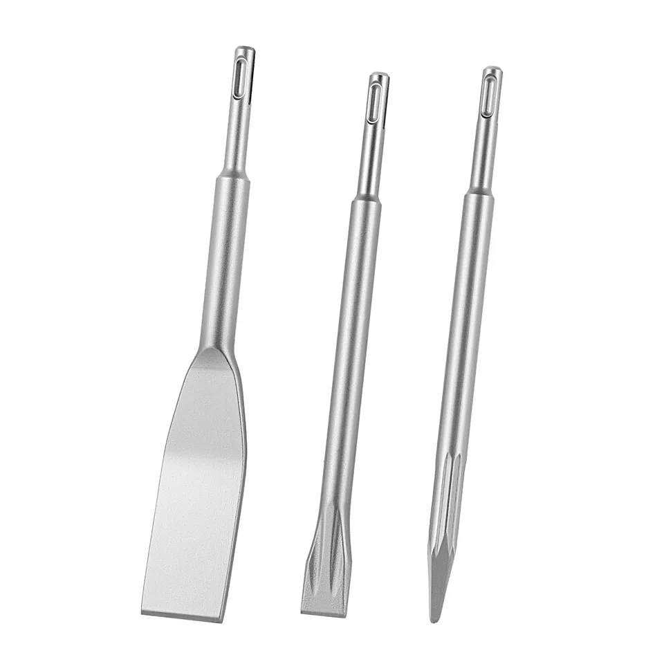 SDS Plus Chisel Set, 3 Pcs SDS Plus Rotary Hammer Drill Attachments, Includes Point, Flat, & Angled Spade Chisels, Heat Treated 40Cr Alloy Steel, Sharp Edge For Demolition, Concrete And Brick