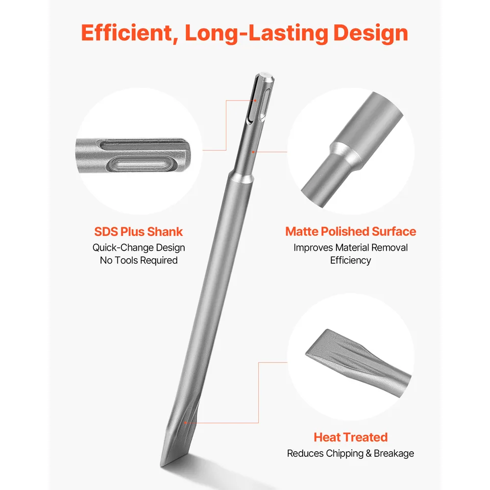 SDS Plus Chisel Set, 3 Pcs SDS Plus Rotary Hammer Drill Attachments, Includes Point, Flat, & Angled Spade Chisels, Heat Treated 40 Cr Alloy view 4