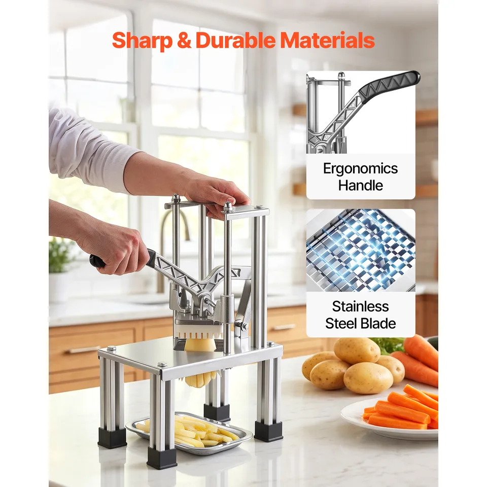 French Fry Cutter, Commercial Vegetable Chopper With 4 Blades (1/4", 3/8", 6-Wedge & Apple Corer), Stainless Steel Potato Slicer For Fries view 2