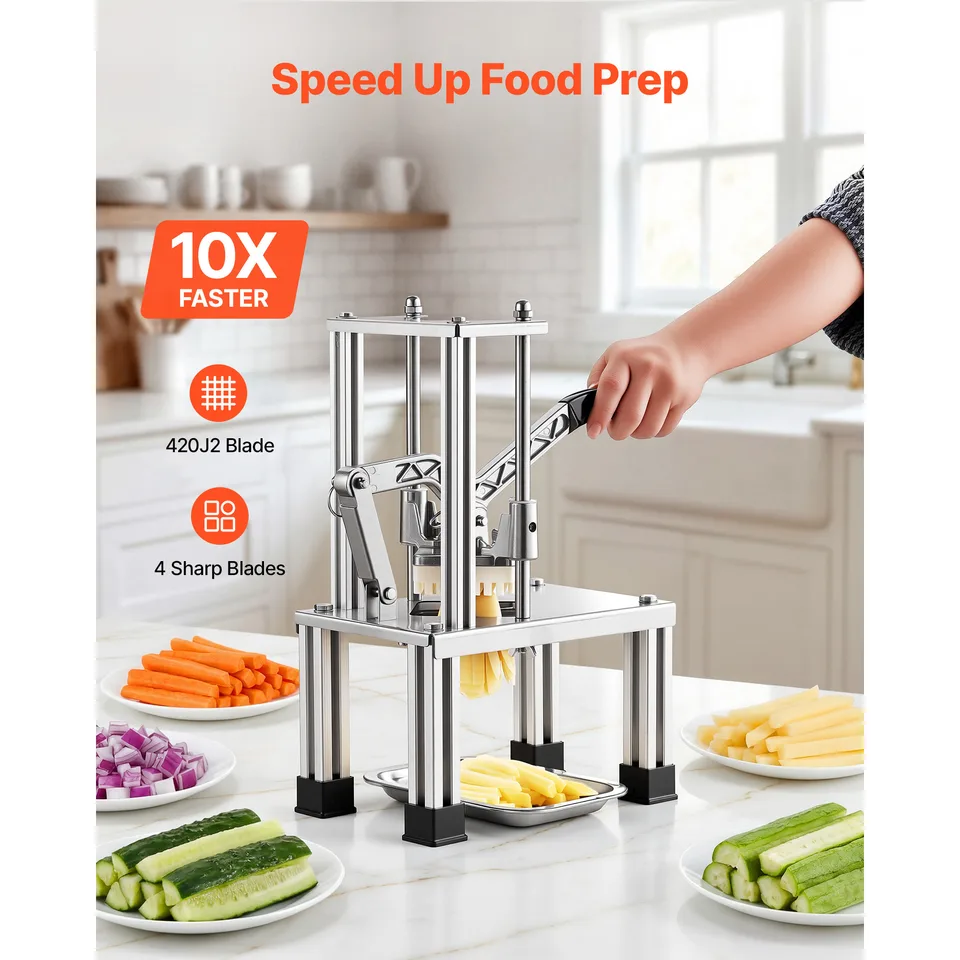 French Fry Cutter, Commercial Vegetable Chopper With 4 Blades (1/4", 3/8", 6-Wedge & Apple Corer), Stainless Steel Potato Slicer For Fries view 4
