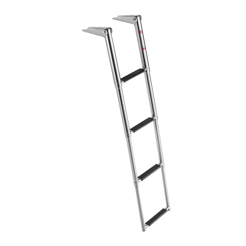 Boat Ladder, 4 Steps, Stainless Steel Telescoping Folding Swim Deck Ladder For Rear Entry Inboard, Heavy Duty 900 Lbs Capacity With Wide Anti-Slip Steps, For Outboards, Yacht, Pontoon Boats