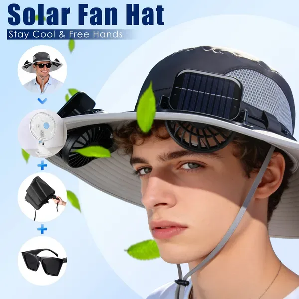 2 In 1 Solar Fan Hat UPF50 & Sun Hat With Fans Wide Brim Fishing Hat With Face Cover Neck Flap Solar USB Charging For Hiking Gardening Outdoor Work view 2